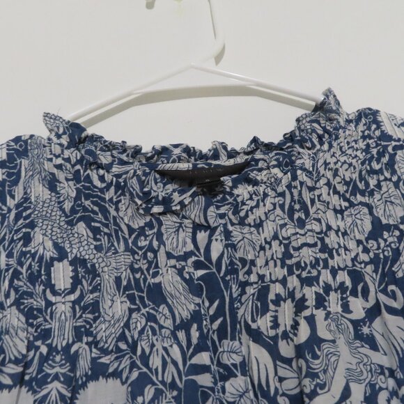J.Crew Floral and Mermaid Print Pin Tuck Cotton/Silk Blend Top Size 0 - Picture 3 of 14